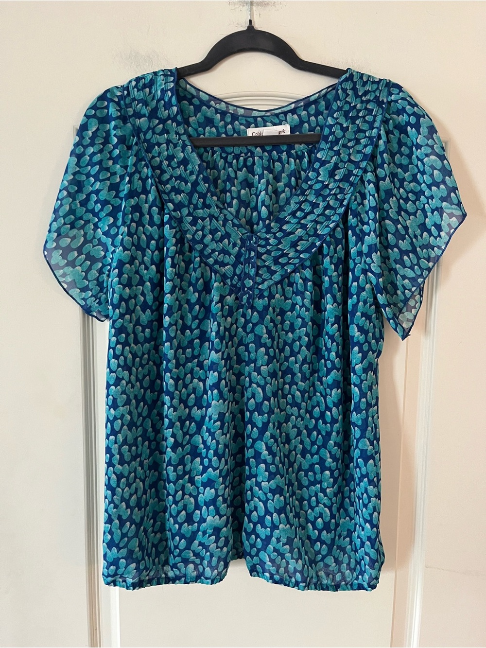 Coldwater Creek Mixed Blues Lightweight Polyester Short Sleeve Blouse Size Large